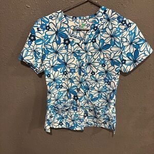 Women’s GT Performance Floral Blue Scrub Top